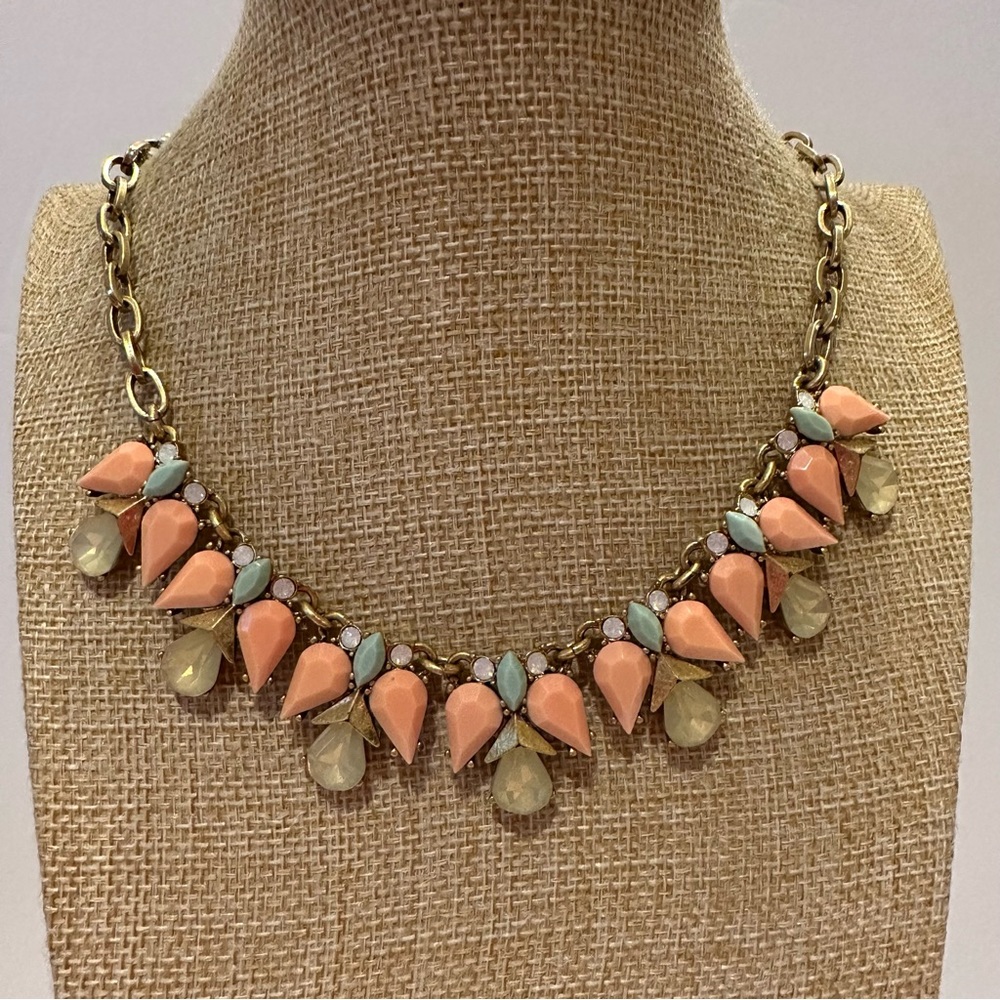 J. CREW Statement Necklace gold tone w/ jewels ~ pink, light blue, opal & AB